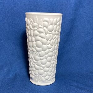 Vintage Indiana Glass Vase in Heavy Milk Glass with Fruit Pebbles Design